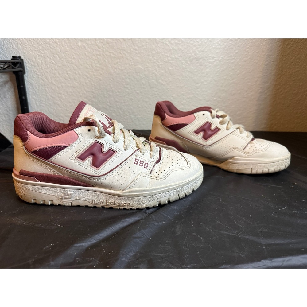 New Balance 550 White Pink Burgundy Leather Sneakers BBW550DP Womens 6.5